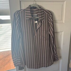 Pleione Black and Pink Striped Blouse